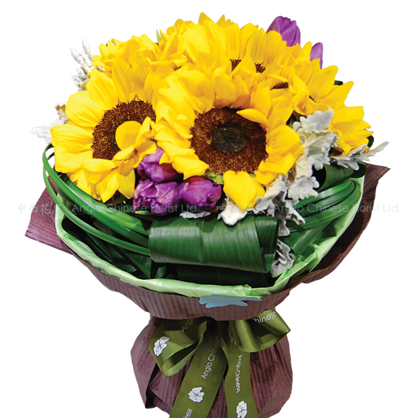 Sunflower and Tulip Hand Bouquet - Pink Posy